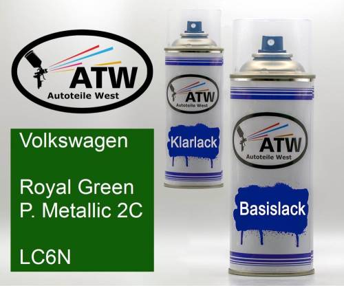 Volkswagen, Royal Green P. Metallic 2C, LC6N: 400ml Sprühdose + 400ml Klarlack - Set, von ATW Autoteile West.